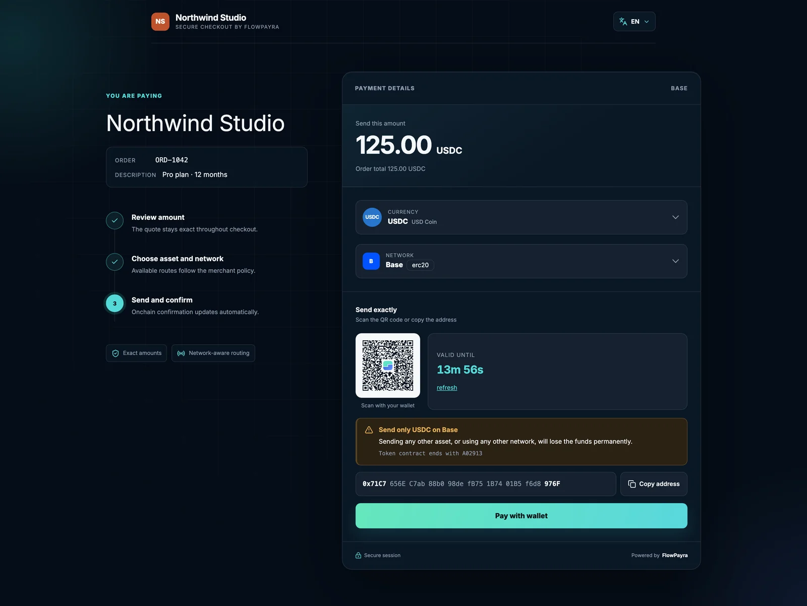 Hosted checkout — Transfer to address · Desktop