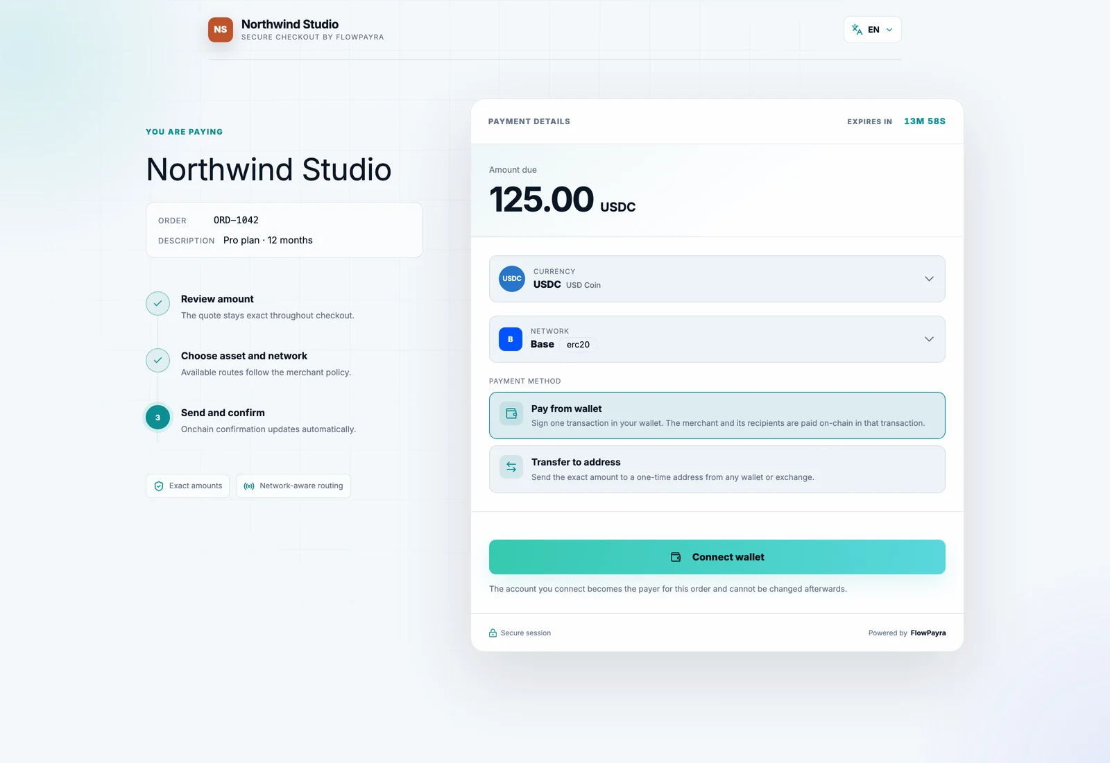 Hosted checkout — Choose payment method · Desktop